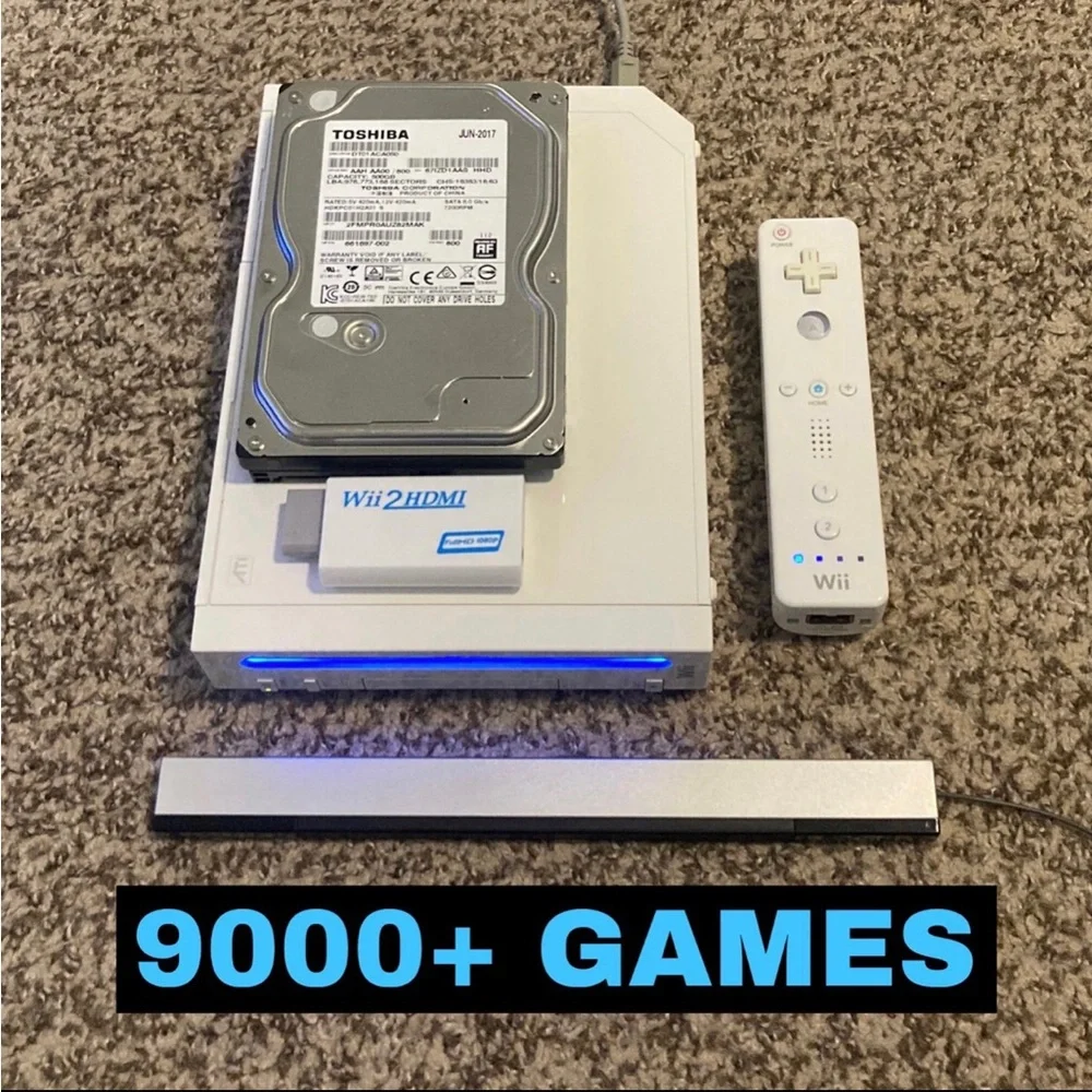 500GB 64GB Custom Wii Bundle - Power Brick / Sensor Bar / HDMI Adapter / Wiimote